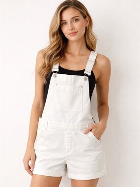 GAP White Denim Overall Shorts Womens Small Bib Shortalls Summer Casual Stretch